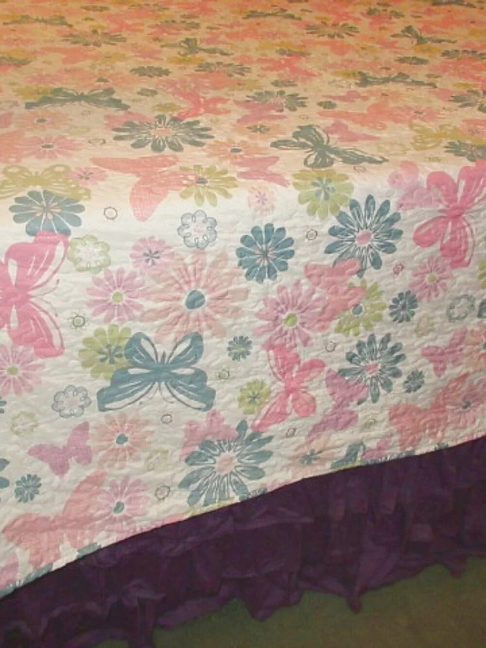 Acoinel Butterfly Floral King Quilt Set Bedspread 2 Shams Lightweight Cottagecor